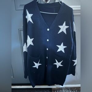 NWOT Navy Stars Cardigan Medium